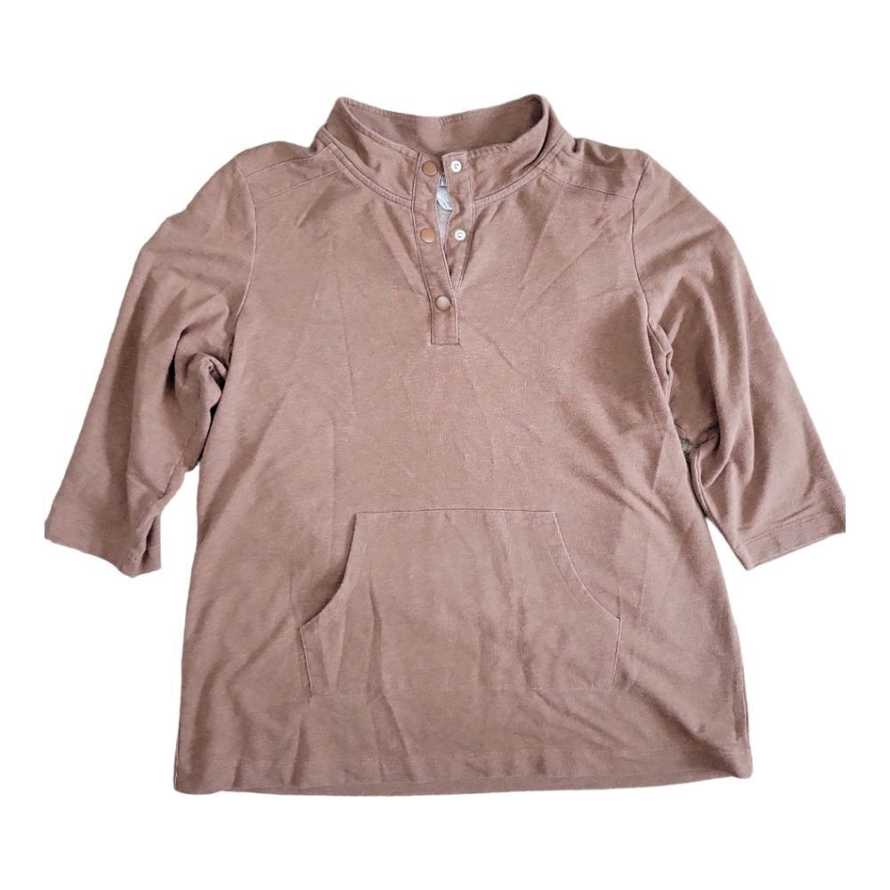 Christopher & Banks Brown French Terry 3/4 Sleeve Sweatshirt Size PL